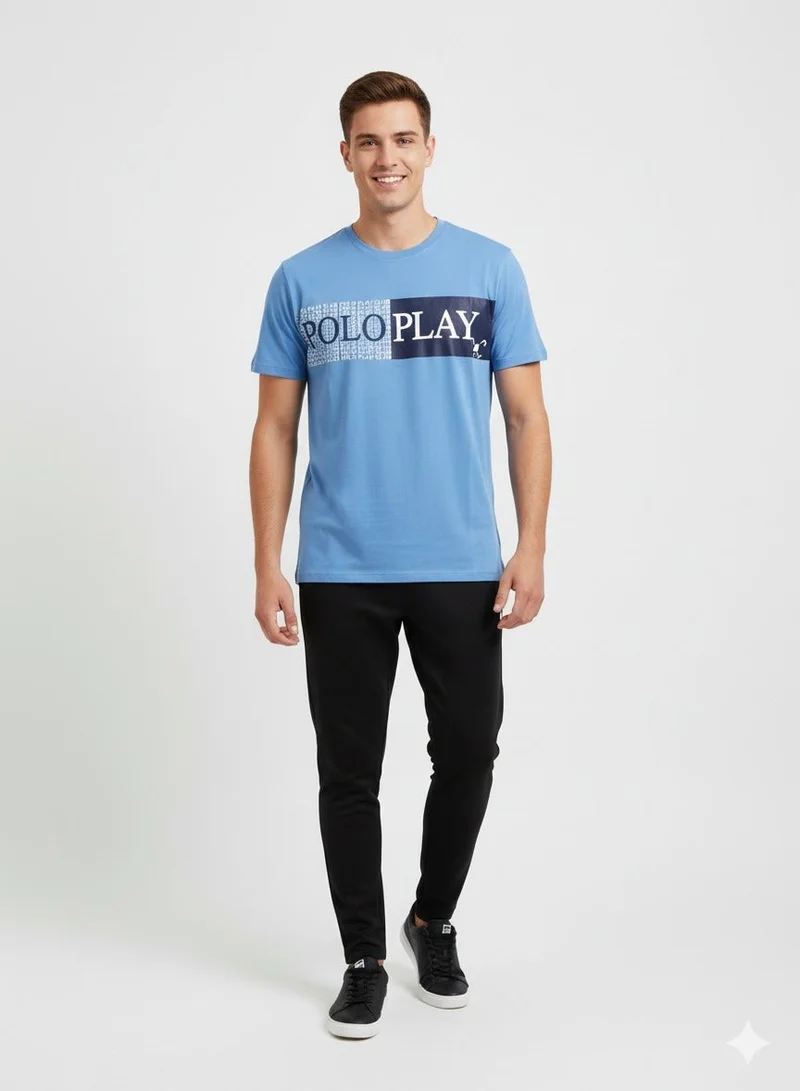 لعب البولو تيشيرت رجالي مطبوع - أزرق فاتح